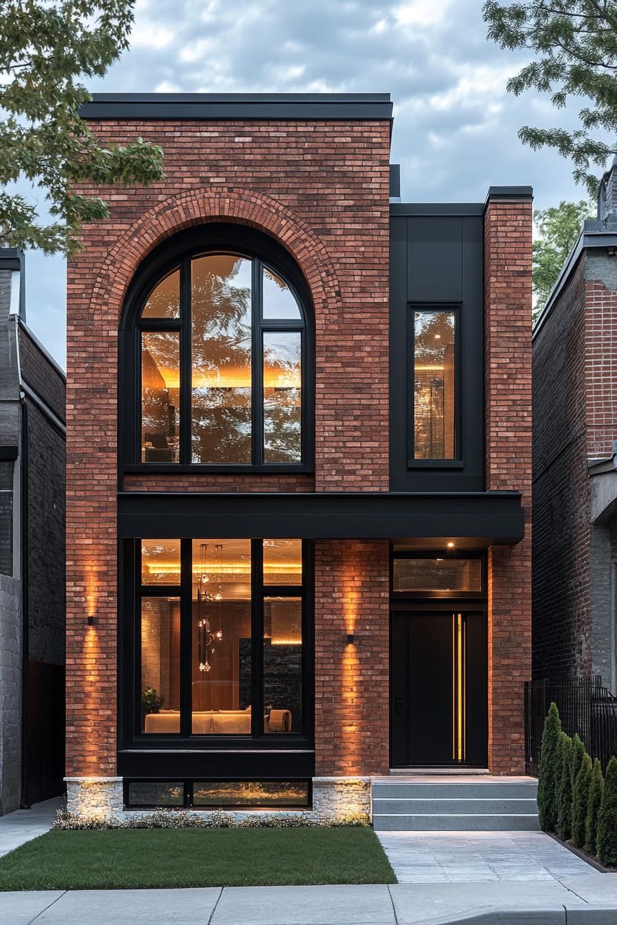 Modern brick house with large arched window