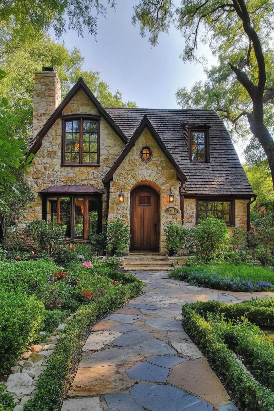 Charming stone cottage with lush greenery