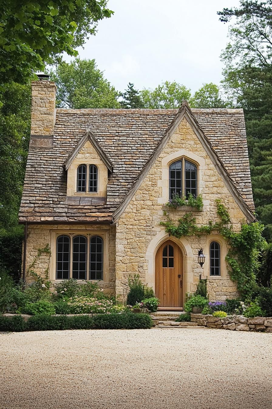 Charming stone cottage with lush greenery