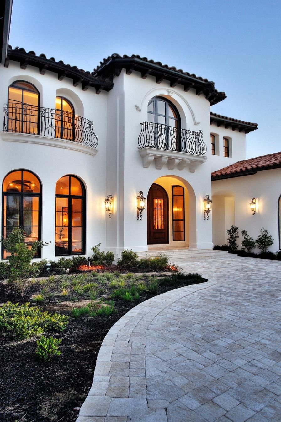 White villa with arched windows and an inviting entrance