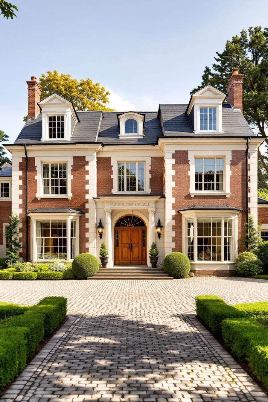 Elegant Georgian facade with manicured greenery