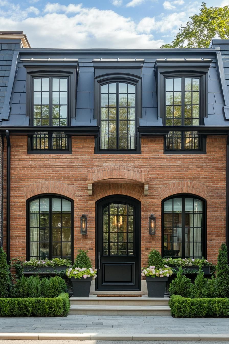 Townhouse with brick exterior and black-framed windows