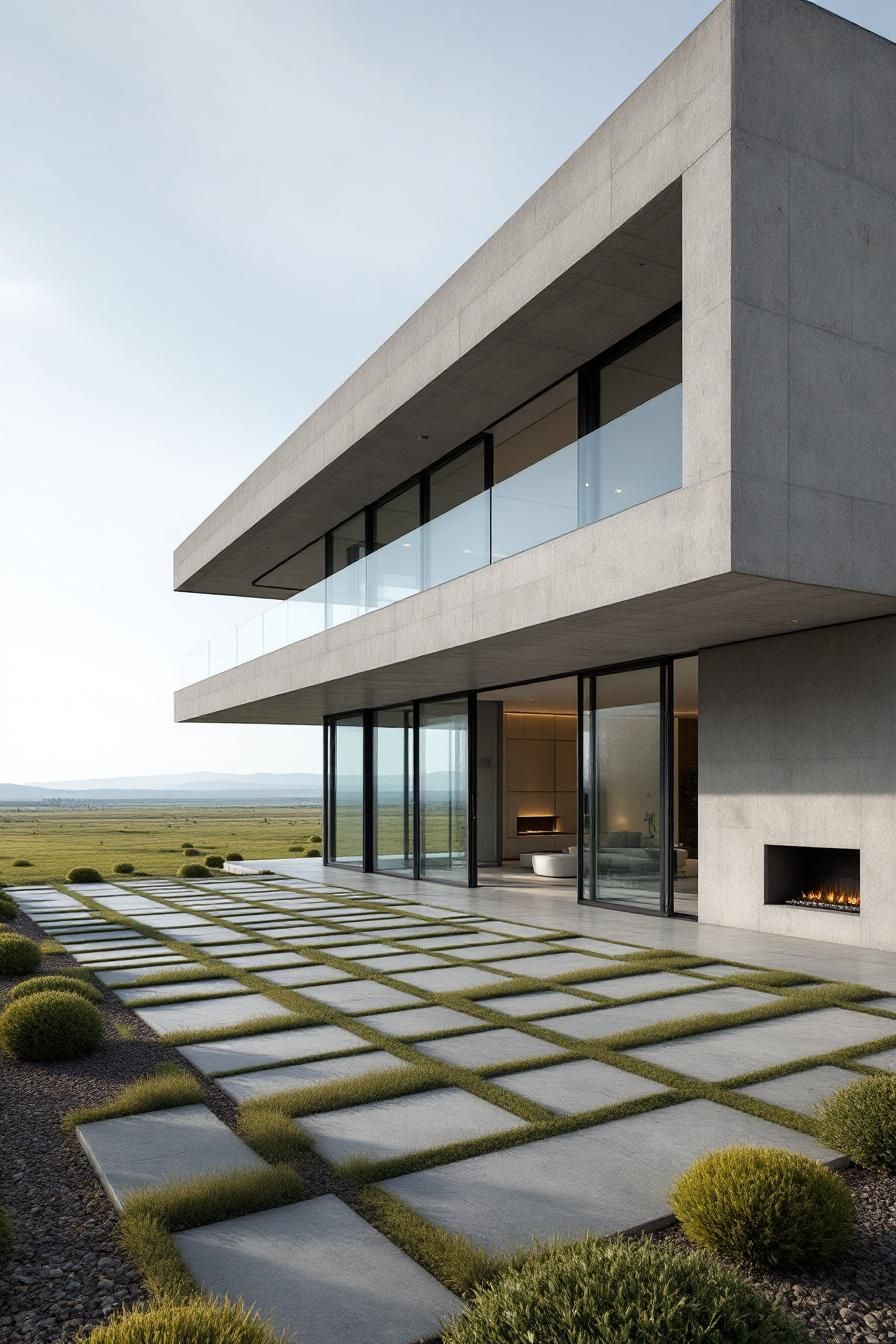 Sleek concrete mansion with floor-to-ceiling windows