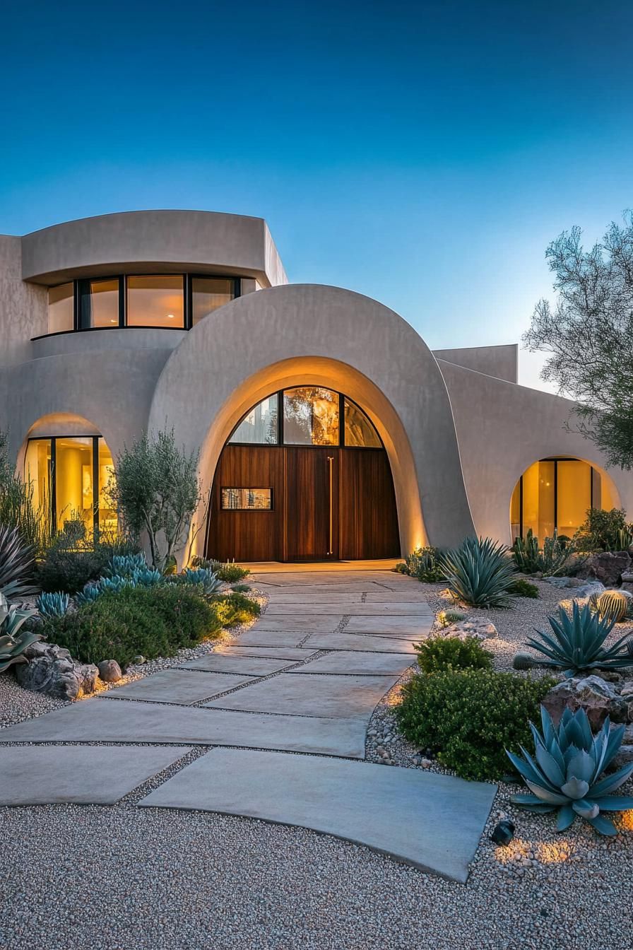 Modern Mediterranean villa with unique arches and desert landscape