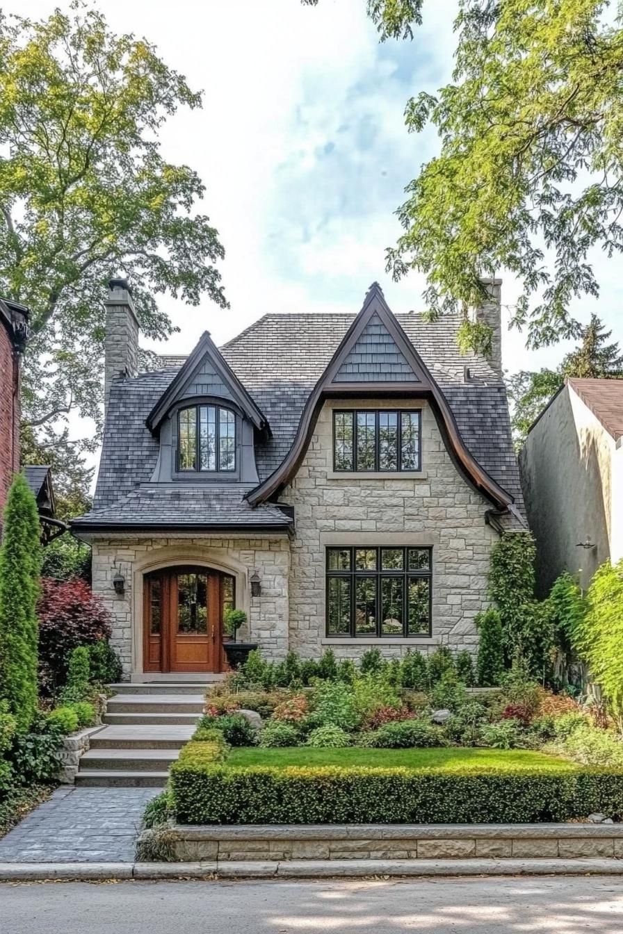Stone Elegance With a Double-Gable Flair