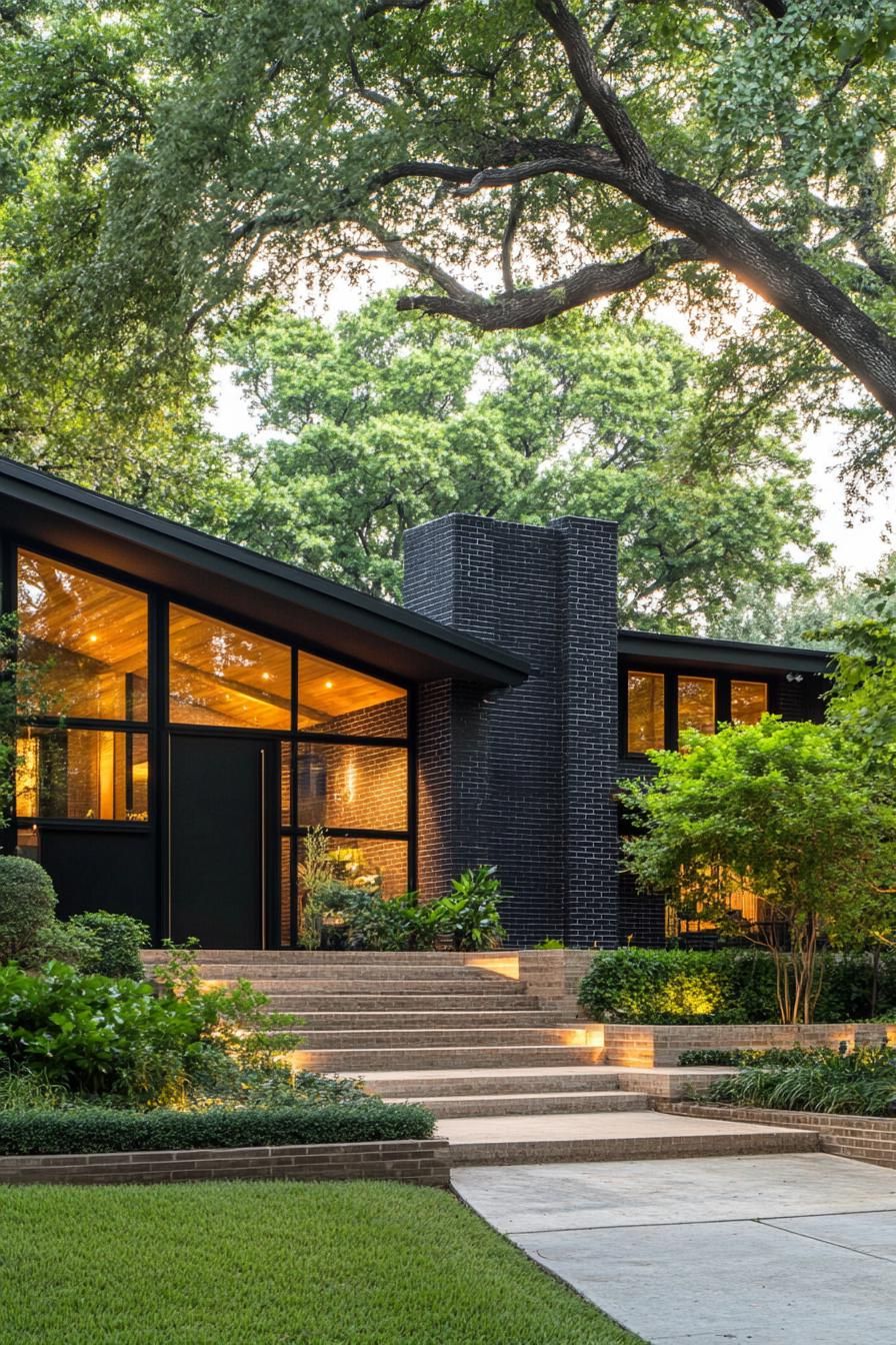 Sleek black home amidst lush greenery