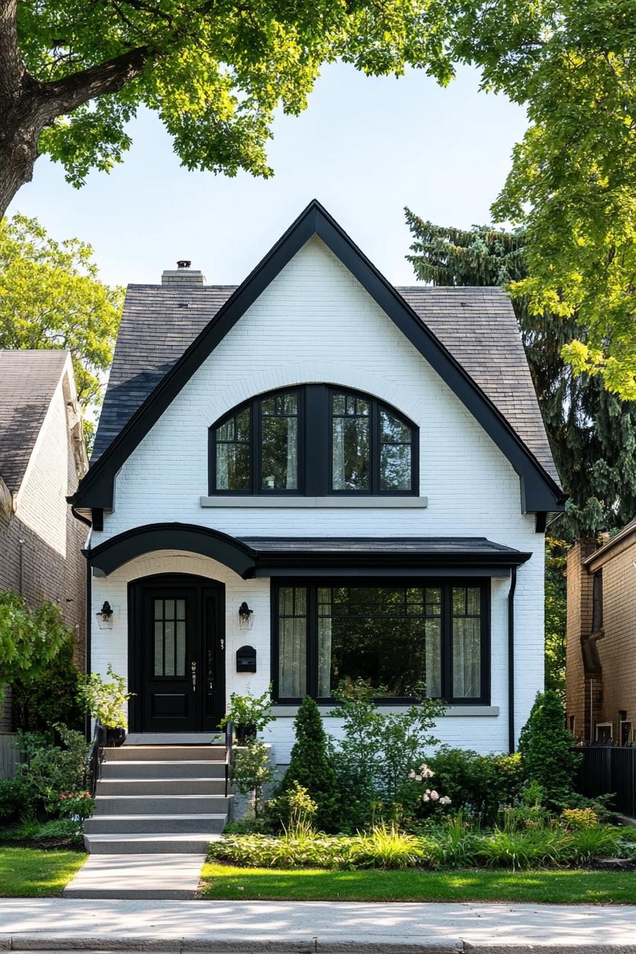 Charming white house with bold black trim