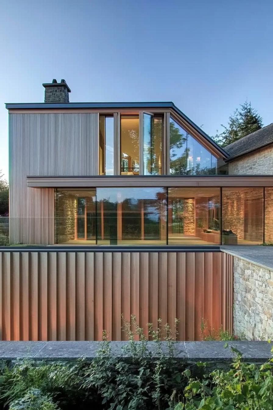 modern house facade with glass and oak cladding 2