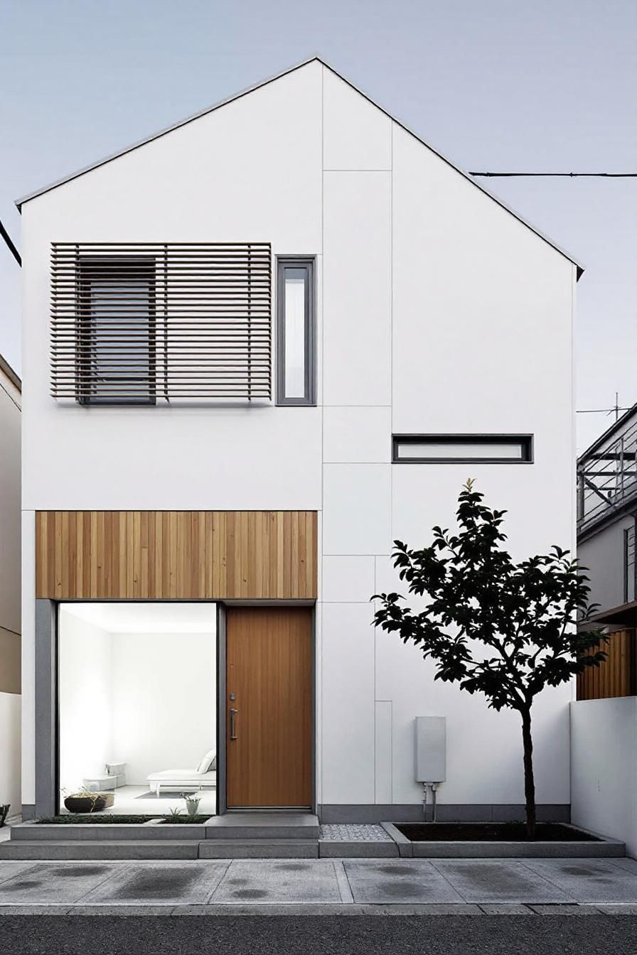 Compact minimalist house with wood accents and a light interior