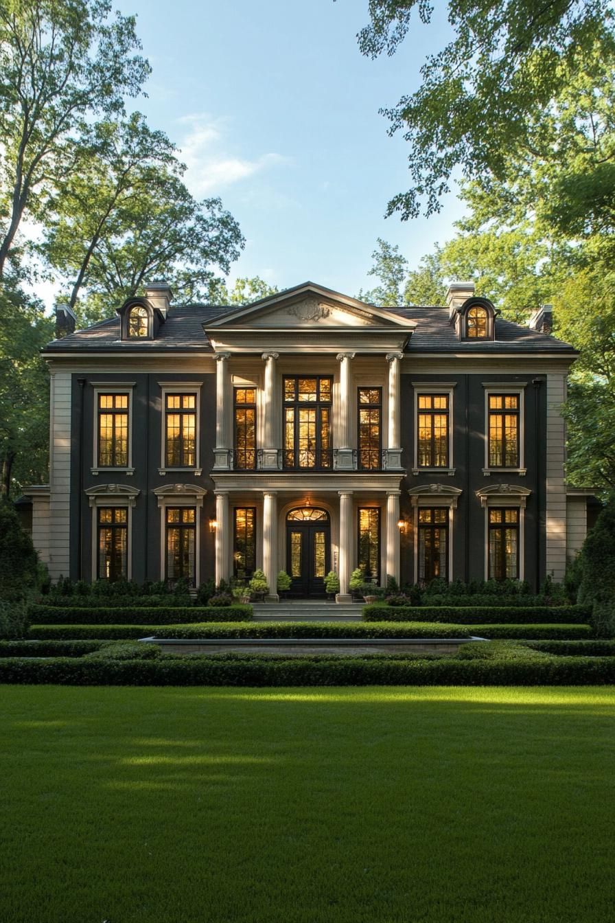 Elegant mansion with symmetrical design and classic columns