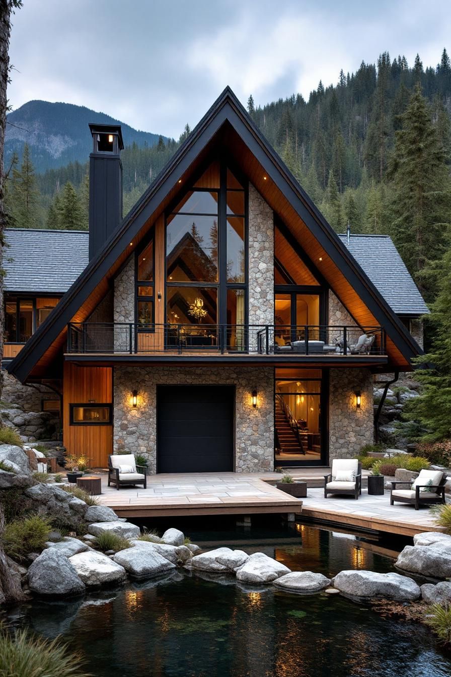 Elegant mountain cabin with a striking A-frame design