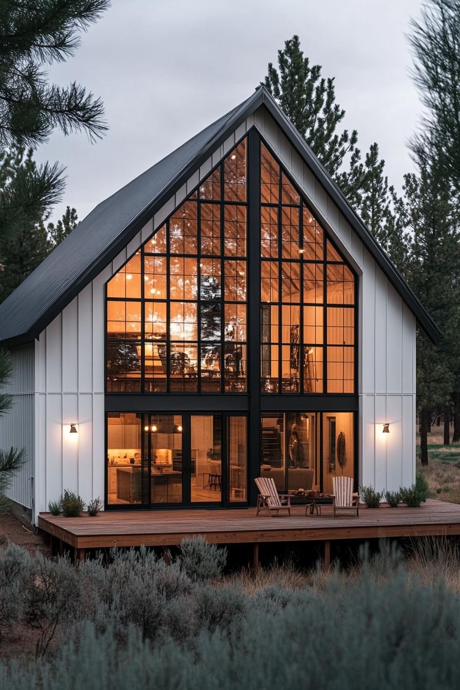 Cozy A-frame barndominium with large glass windows