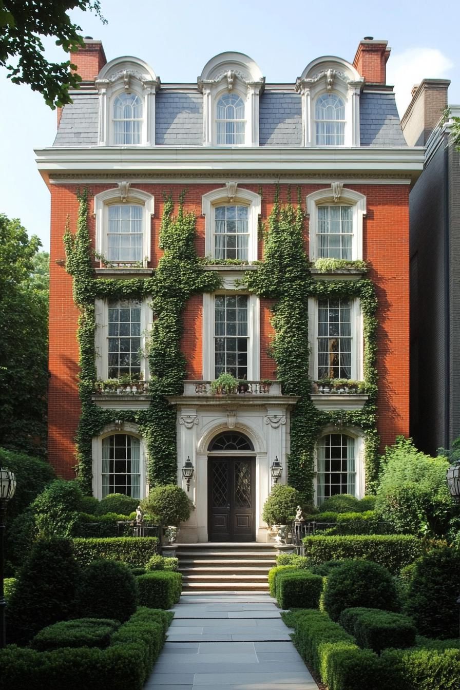 Classic Georgian house with ivy-covered brick facade