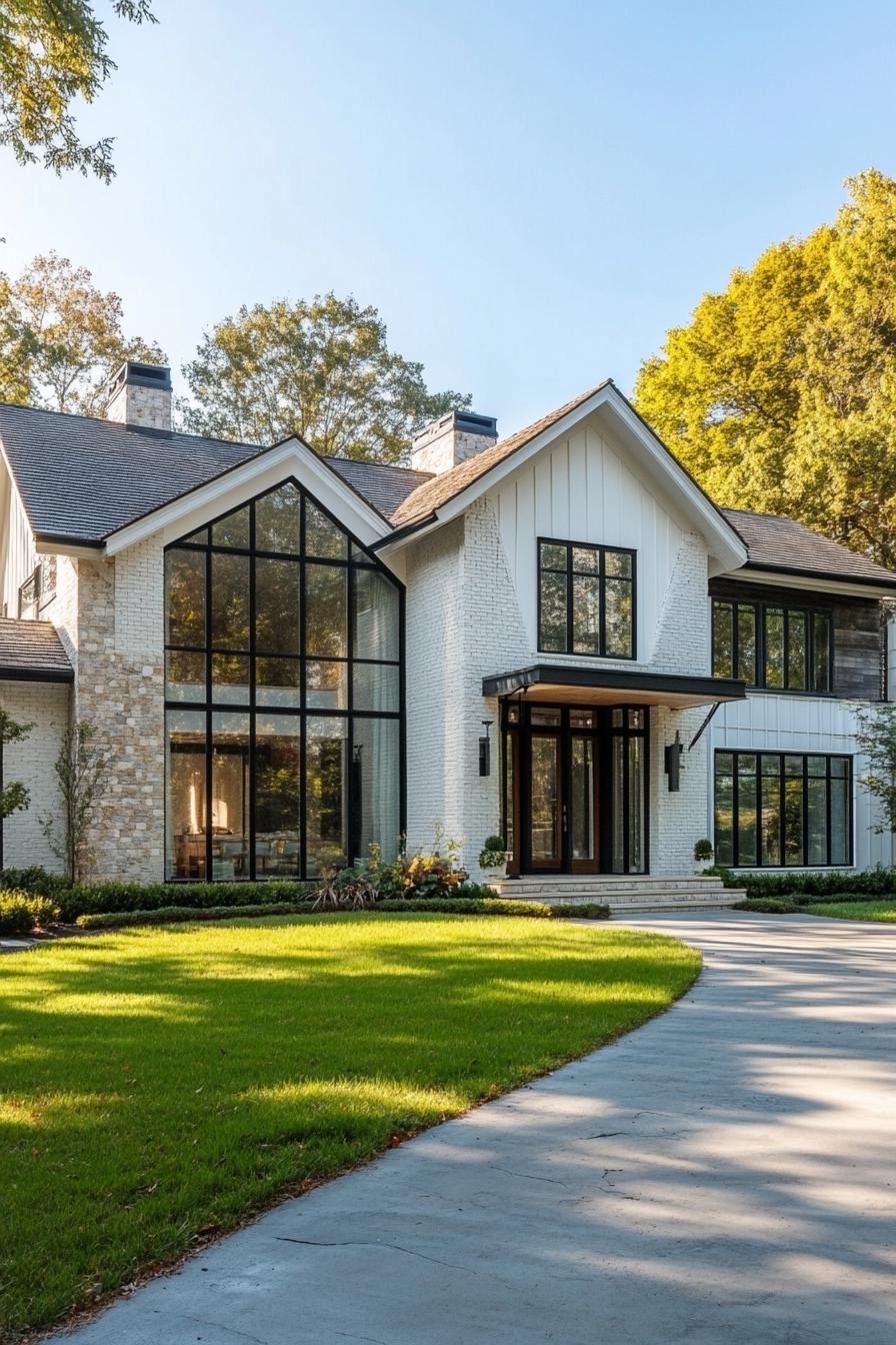 Modern house with large windows and a lush lawn