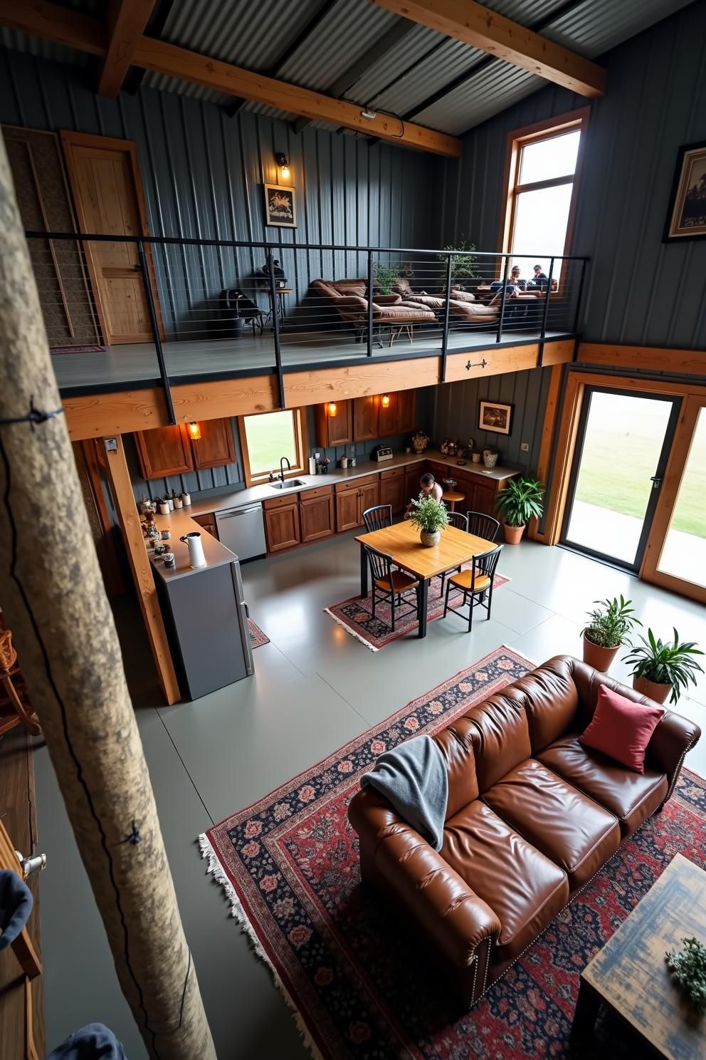 Chic loft interior with wooden accents and natural light