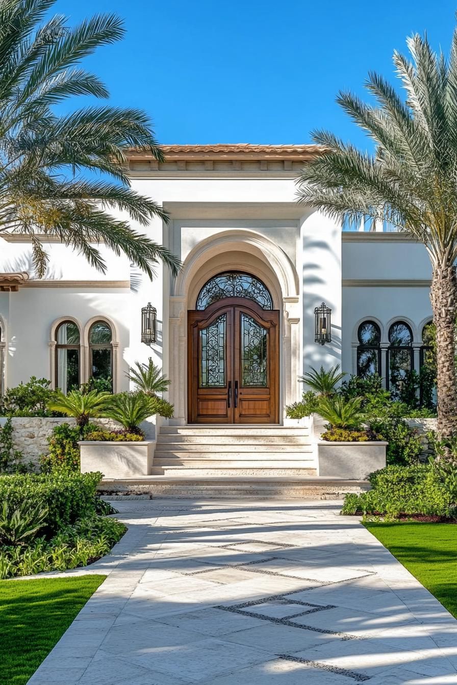 Elegant entrance with arches and greenery