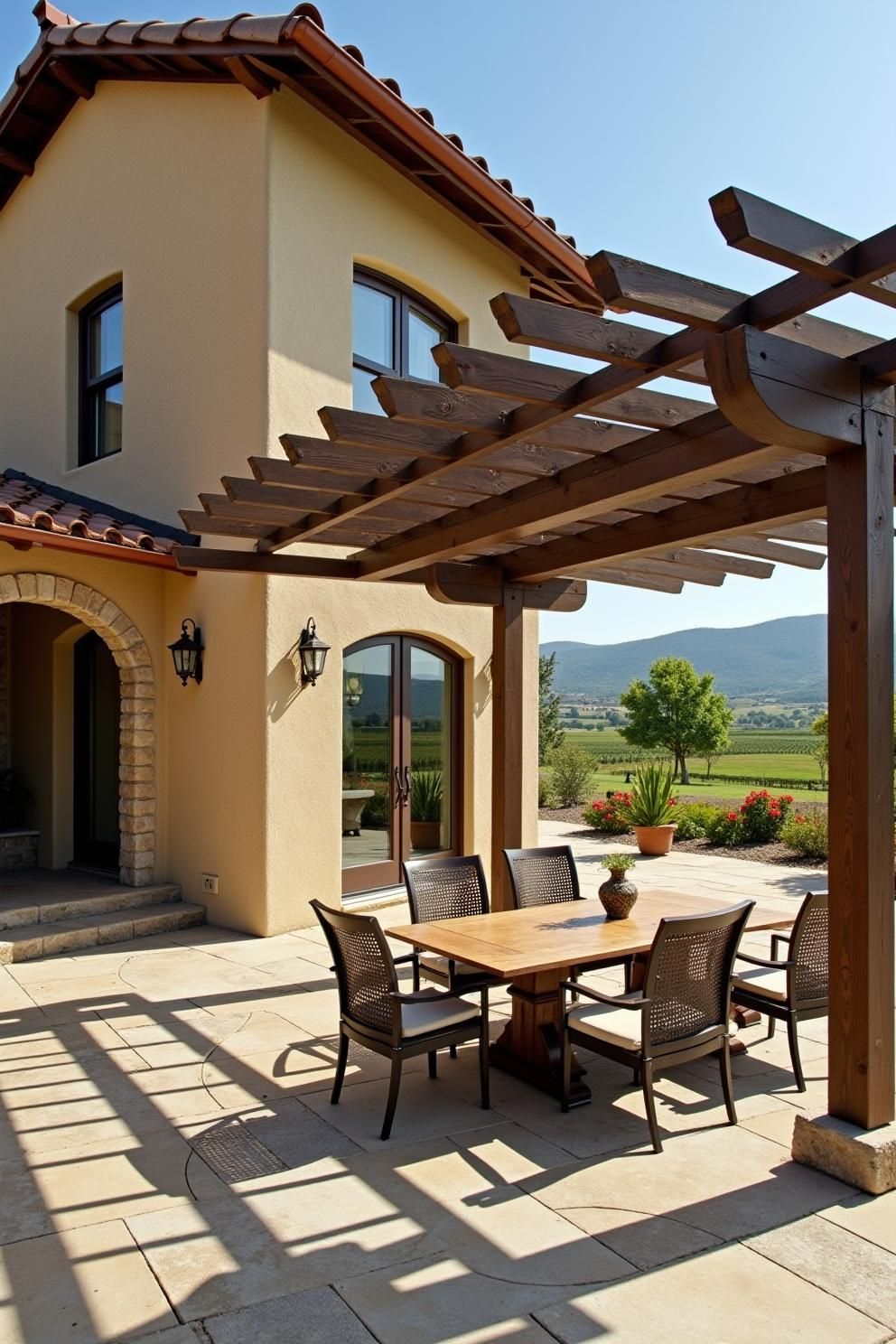 Terracotta villa with elegant pergola