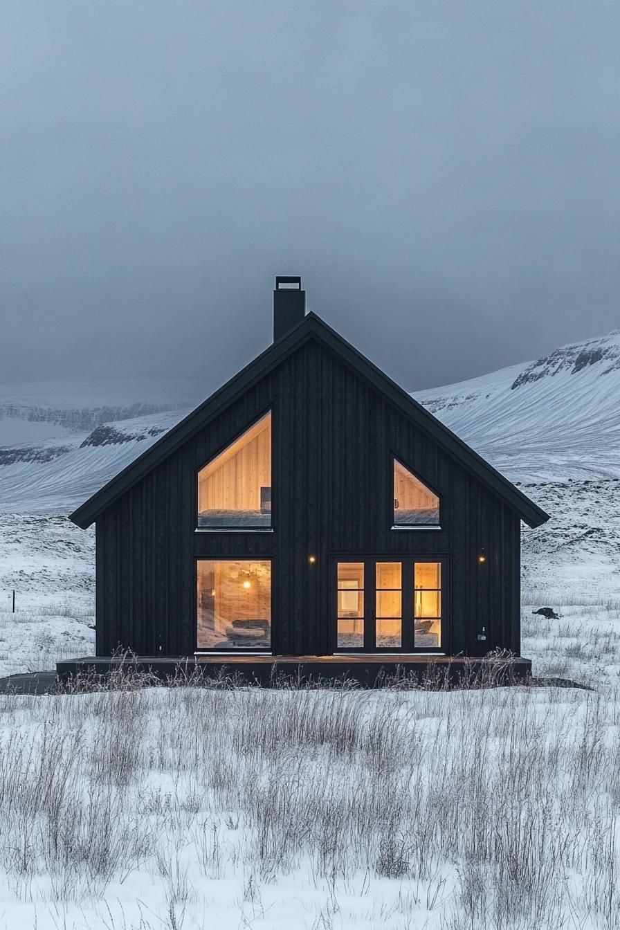 Cozy A-Frame cabin in snowy landscape