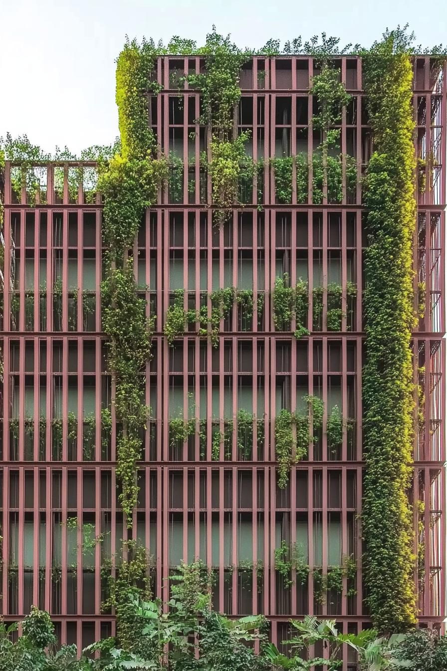 modern metal building facade architecture with green plants 4