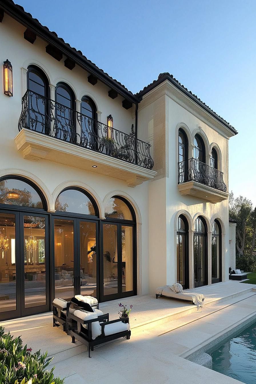 Large Mediterranean-style home with balconies and pool