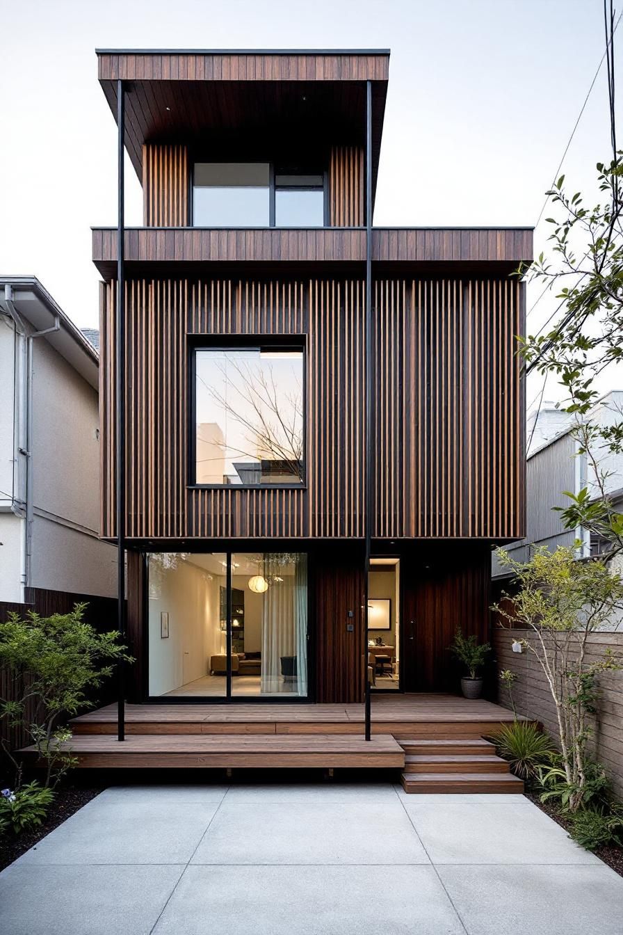 Minimalist wooden house with vertical slats