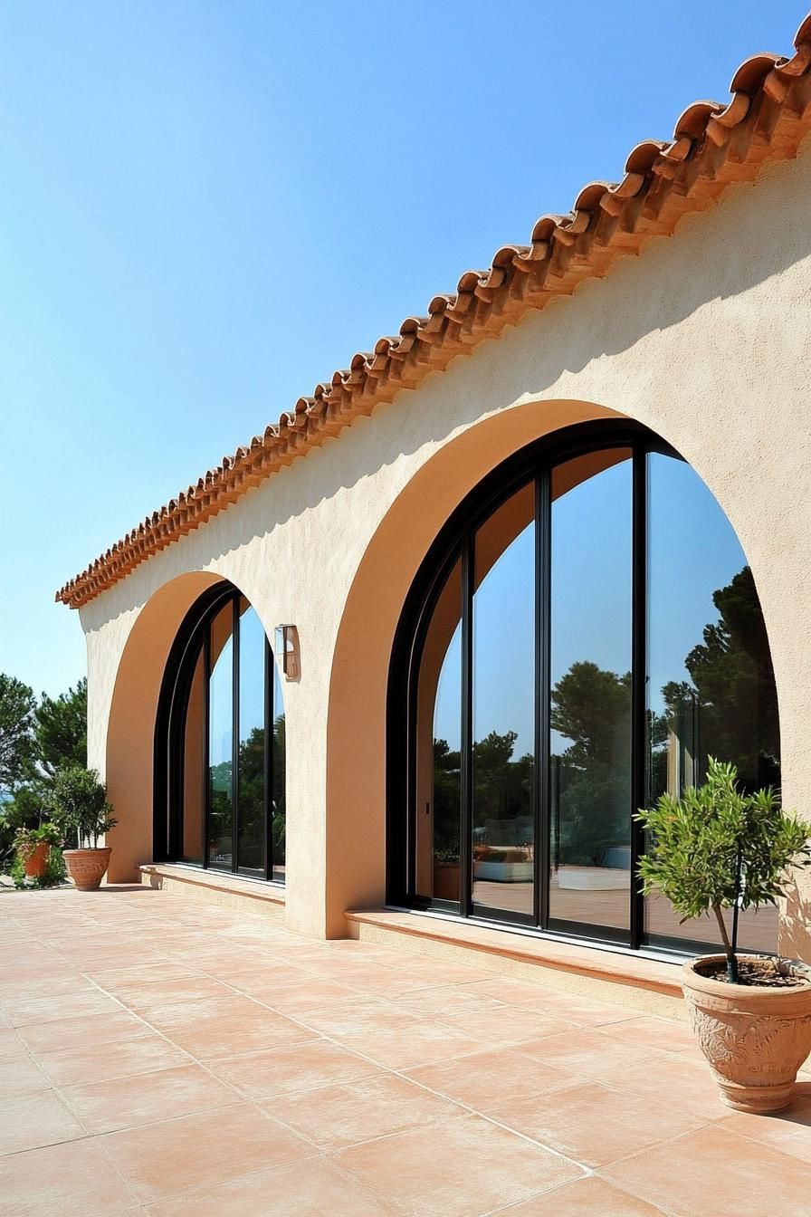 Arched windows and terracotta tiles in a Spanish villa