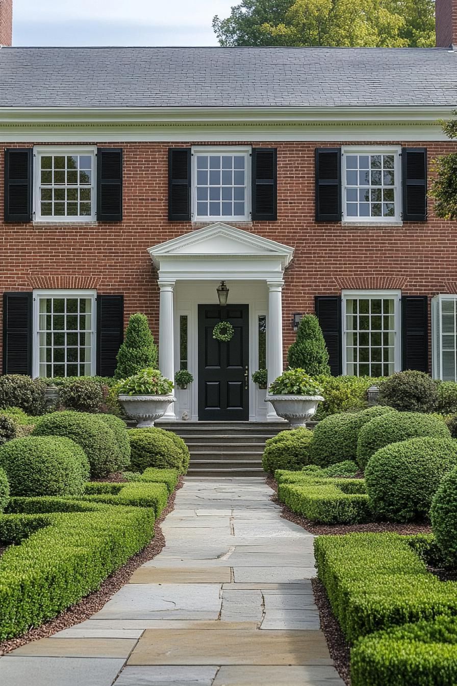 Elegant brick Georgian house with lush green garden