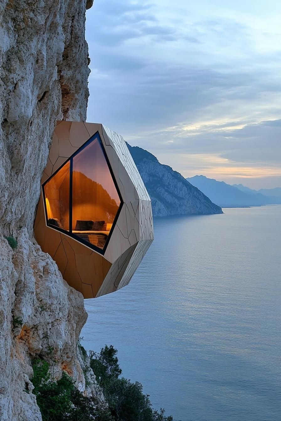 geodesic modern luxury cabin cantilevered on the cliff edge with stunning views 2