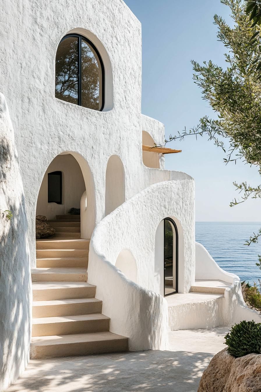 mediterranean modern white willa with arched windows and doorways seaside landscape 2