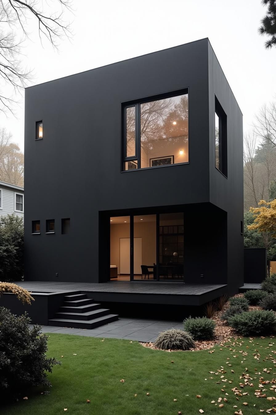 Dark, cube-shaped concrete house with minimal windows