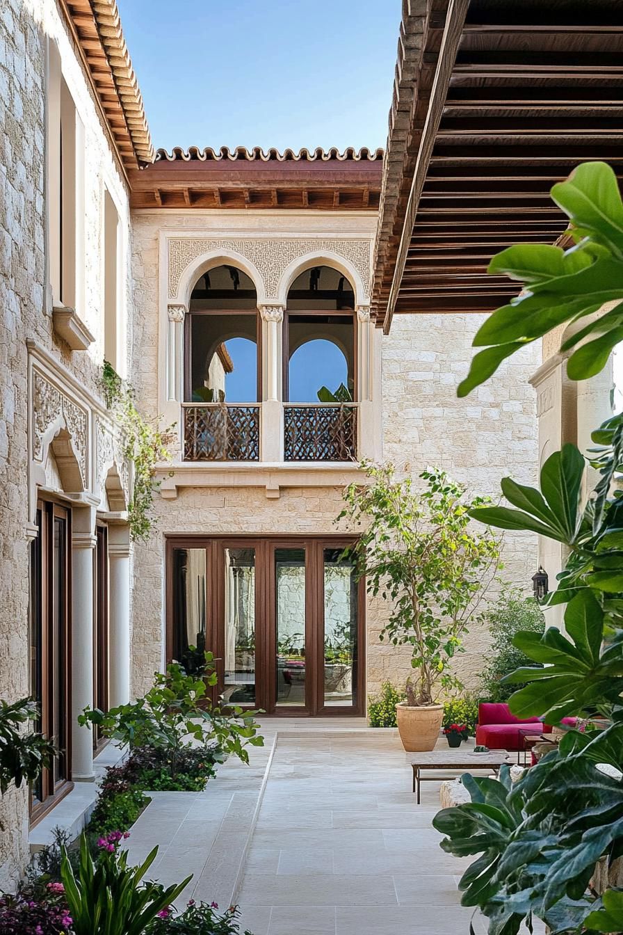 Courtyard with arches and greenery