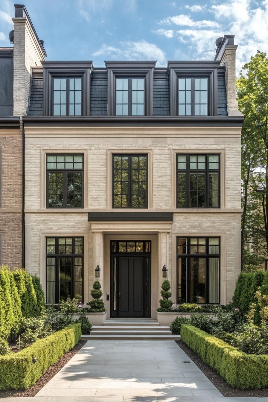 Elegant brick townhouse with black accents