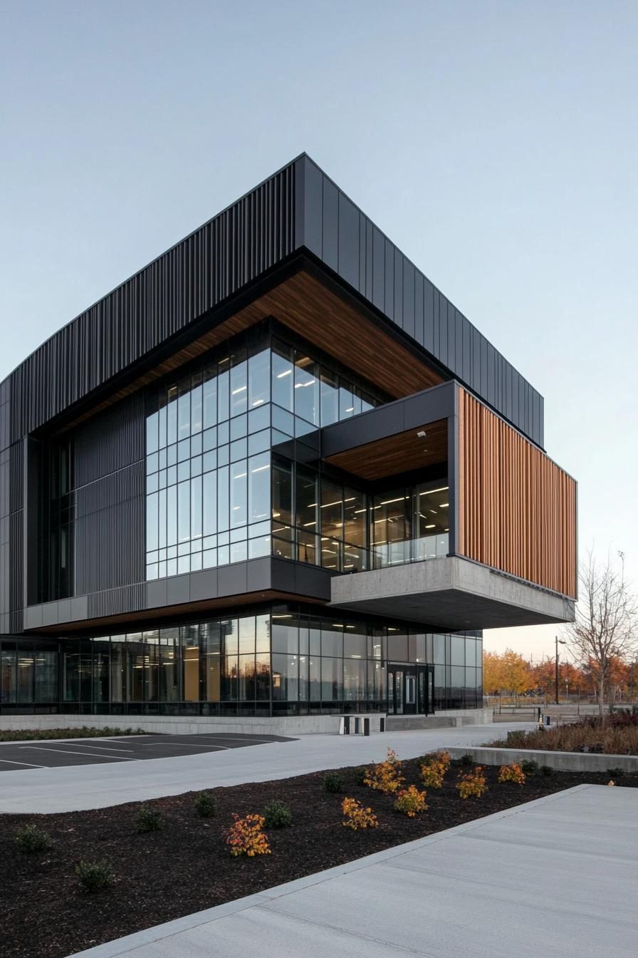 Modern building with glass and wood cladding