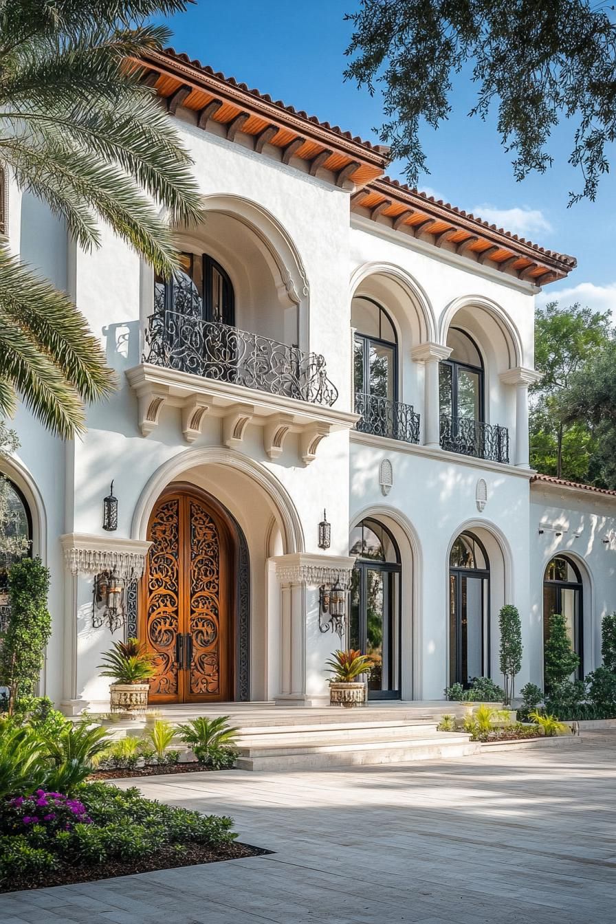 A stunning Arabic-style house with arched windows and intricate details