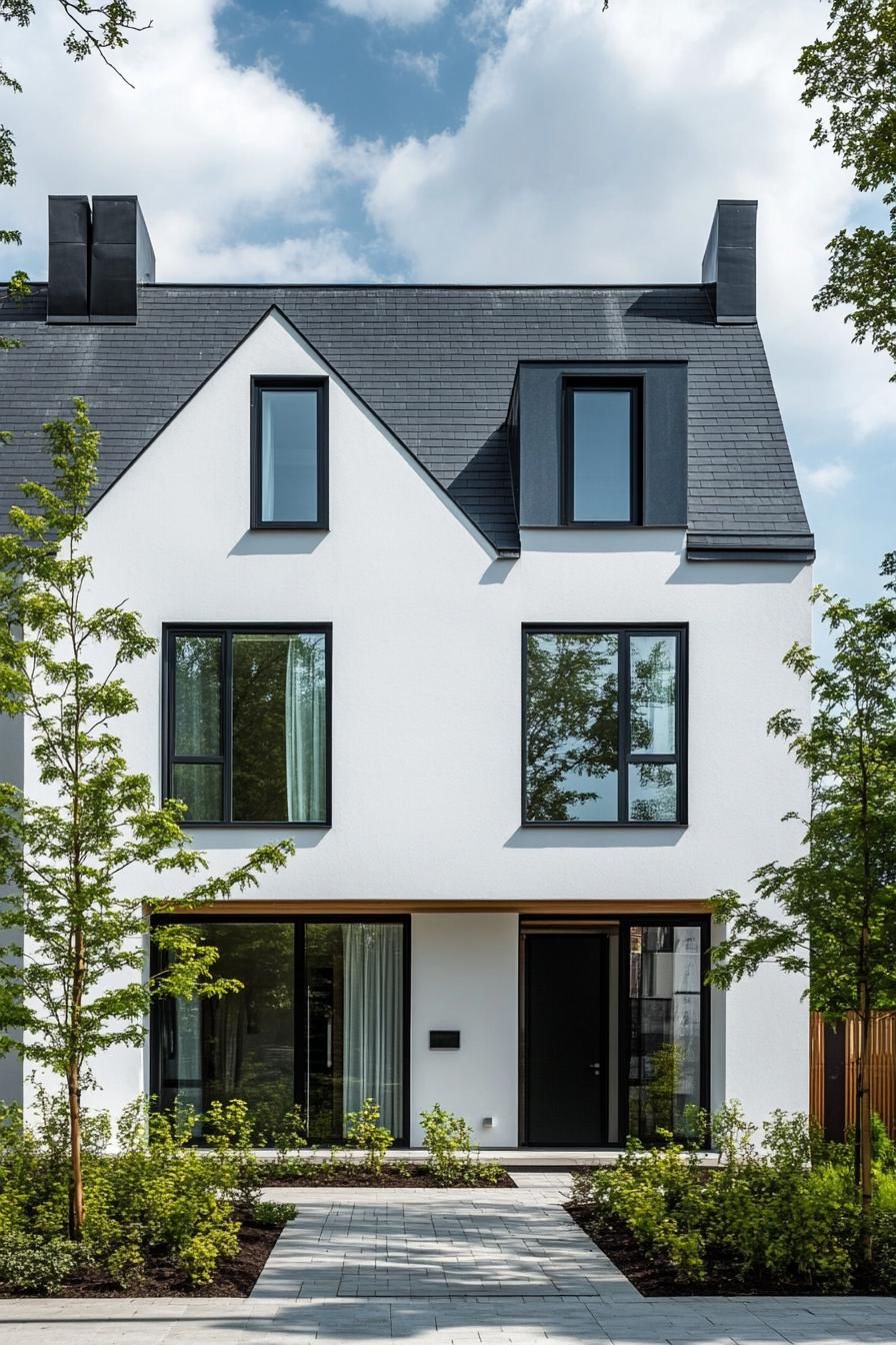 Contemporary townhouse with sleek design and lush greenery