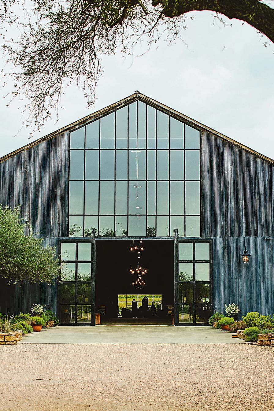 Large barn-style building with big windows and rustic charm