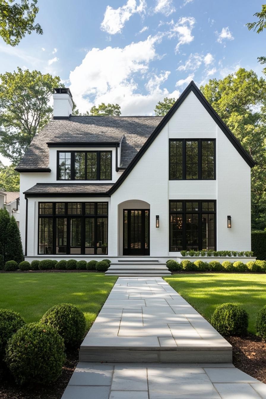 Striking white home with contrasting black trim