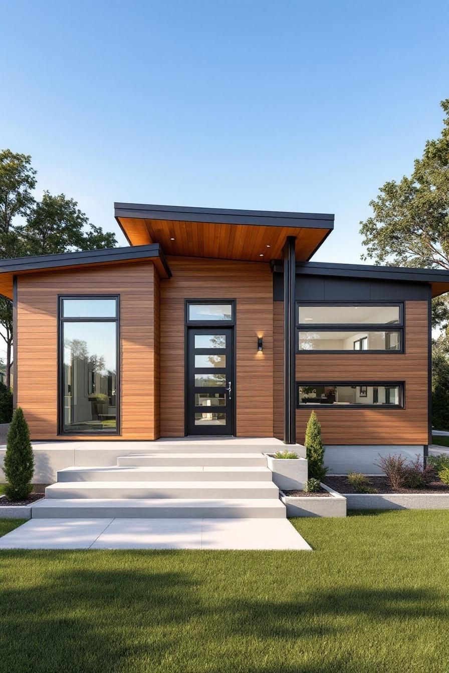 Modern house with a skillion roof and wooden facade