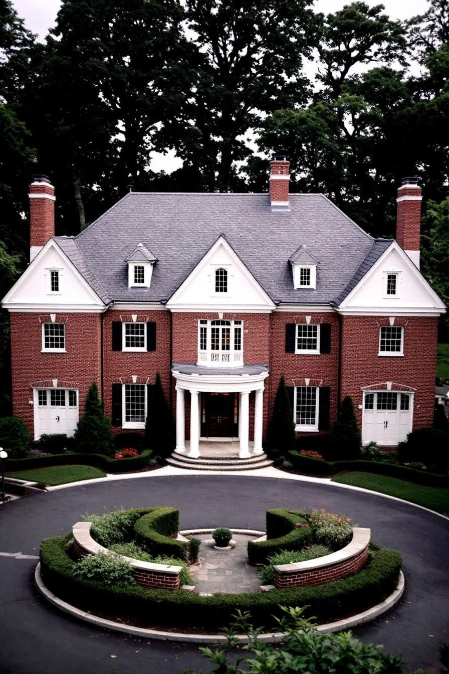 Elegant Georgian brick home with roundabout and columns