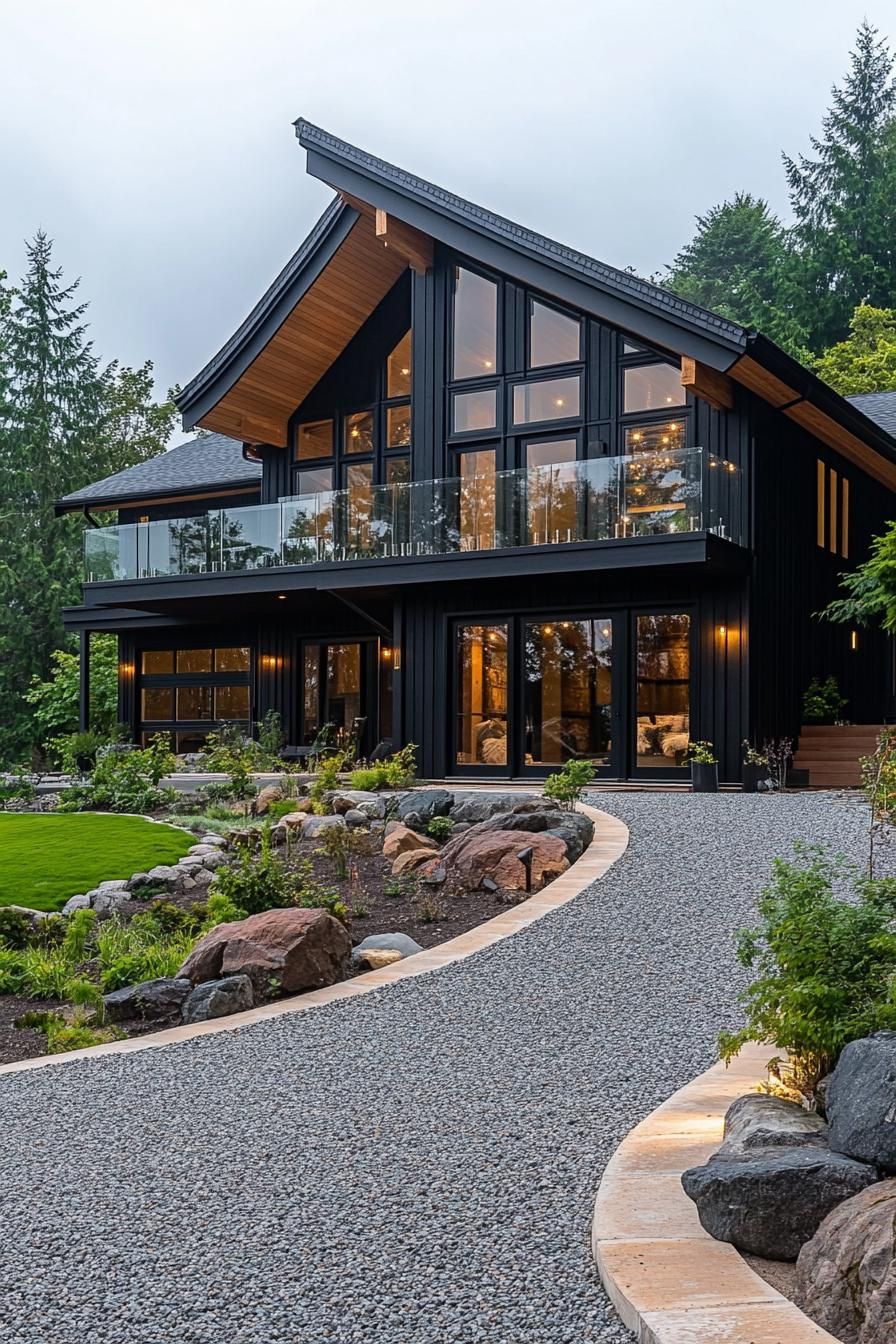 Elegant barn house with large glass windows