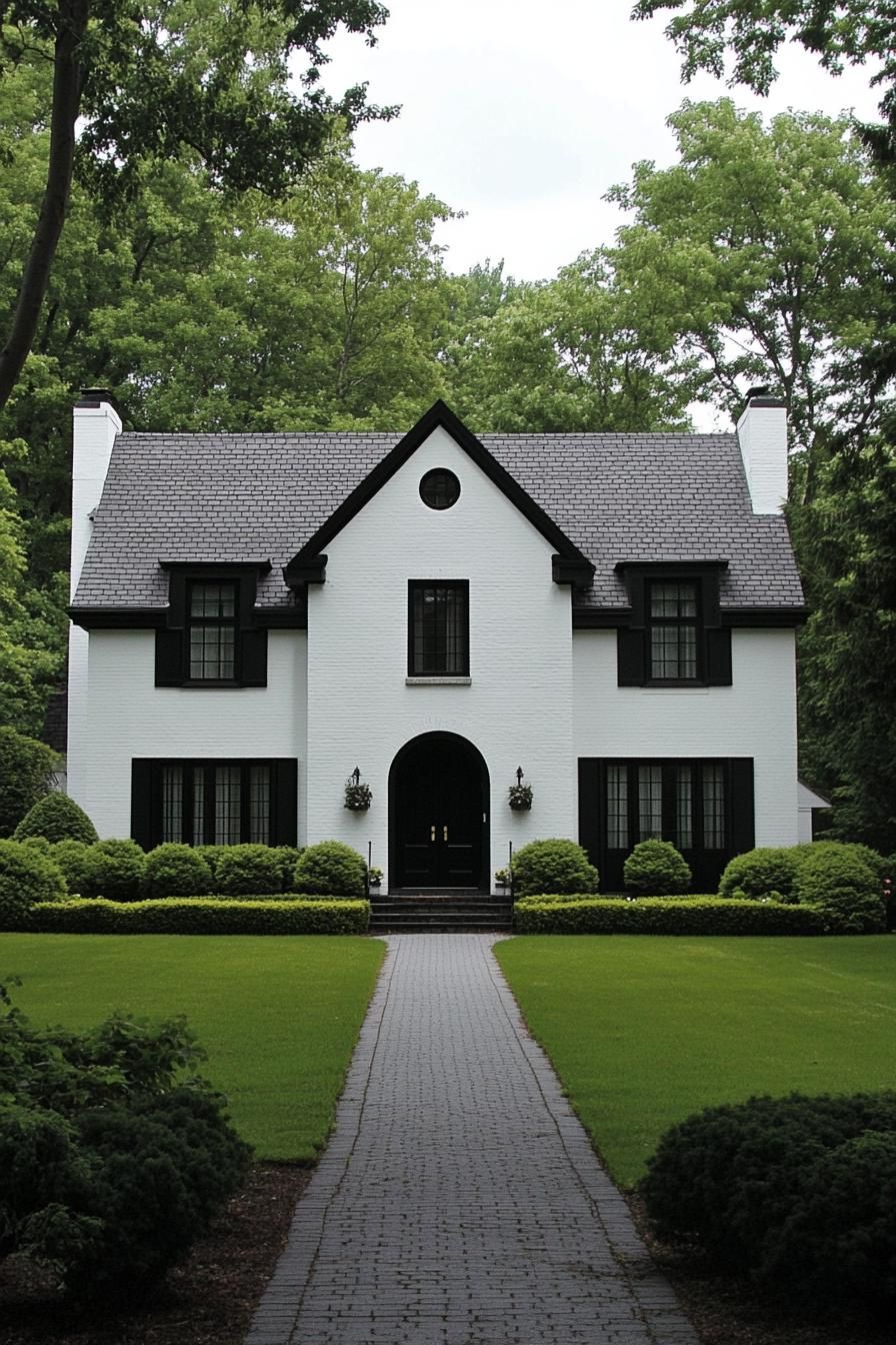 White house with striking black accents