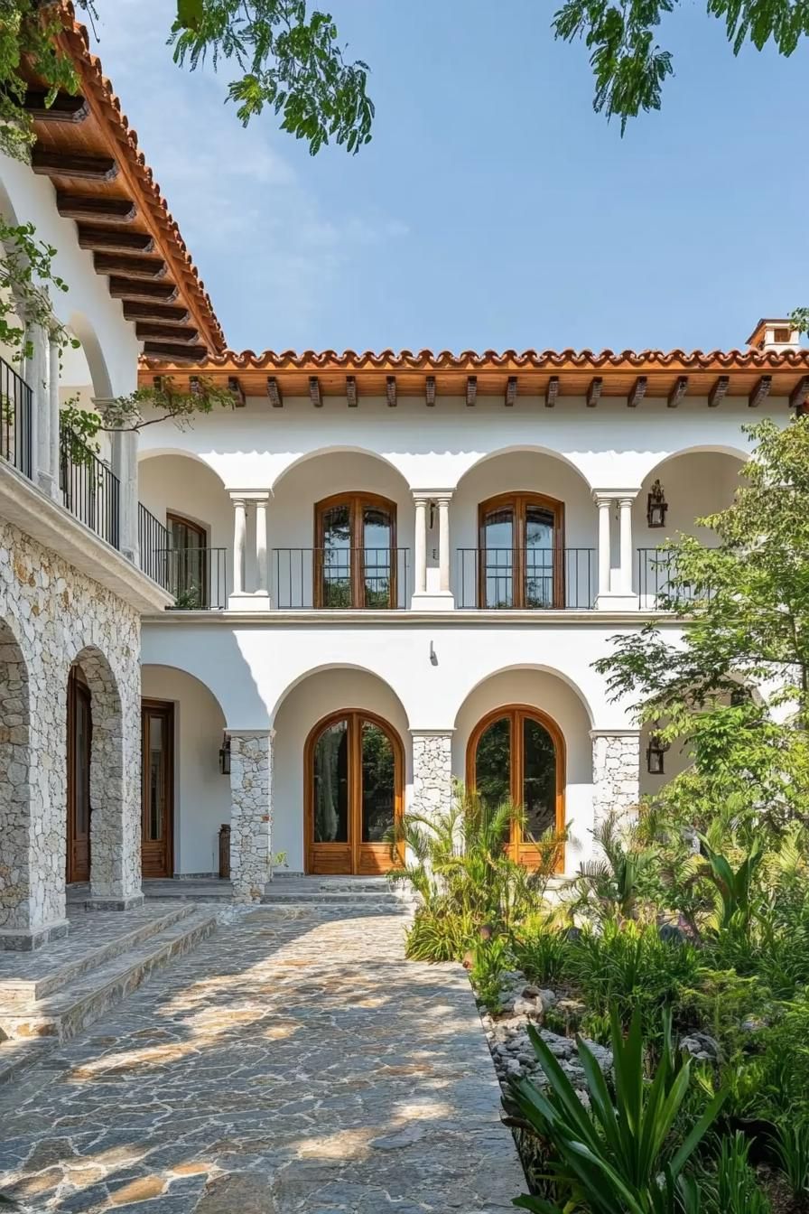 Spanish courtyard with arches and stone details