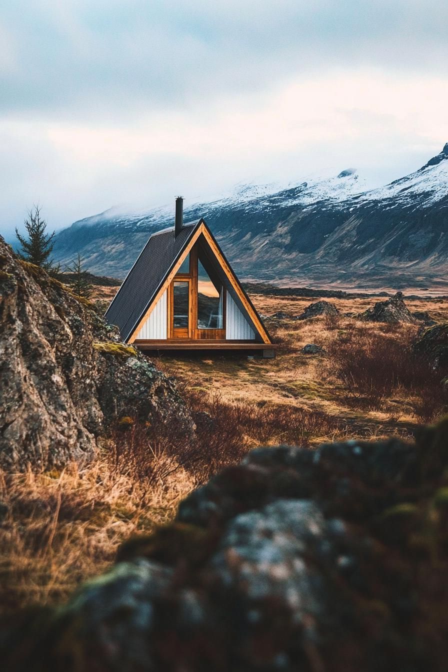 modern tiny a frame cabin in stunning Icelandic landscape