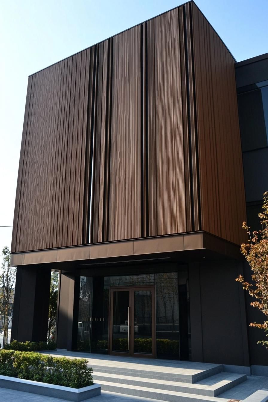 Facade with vertical brown panels