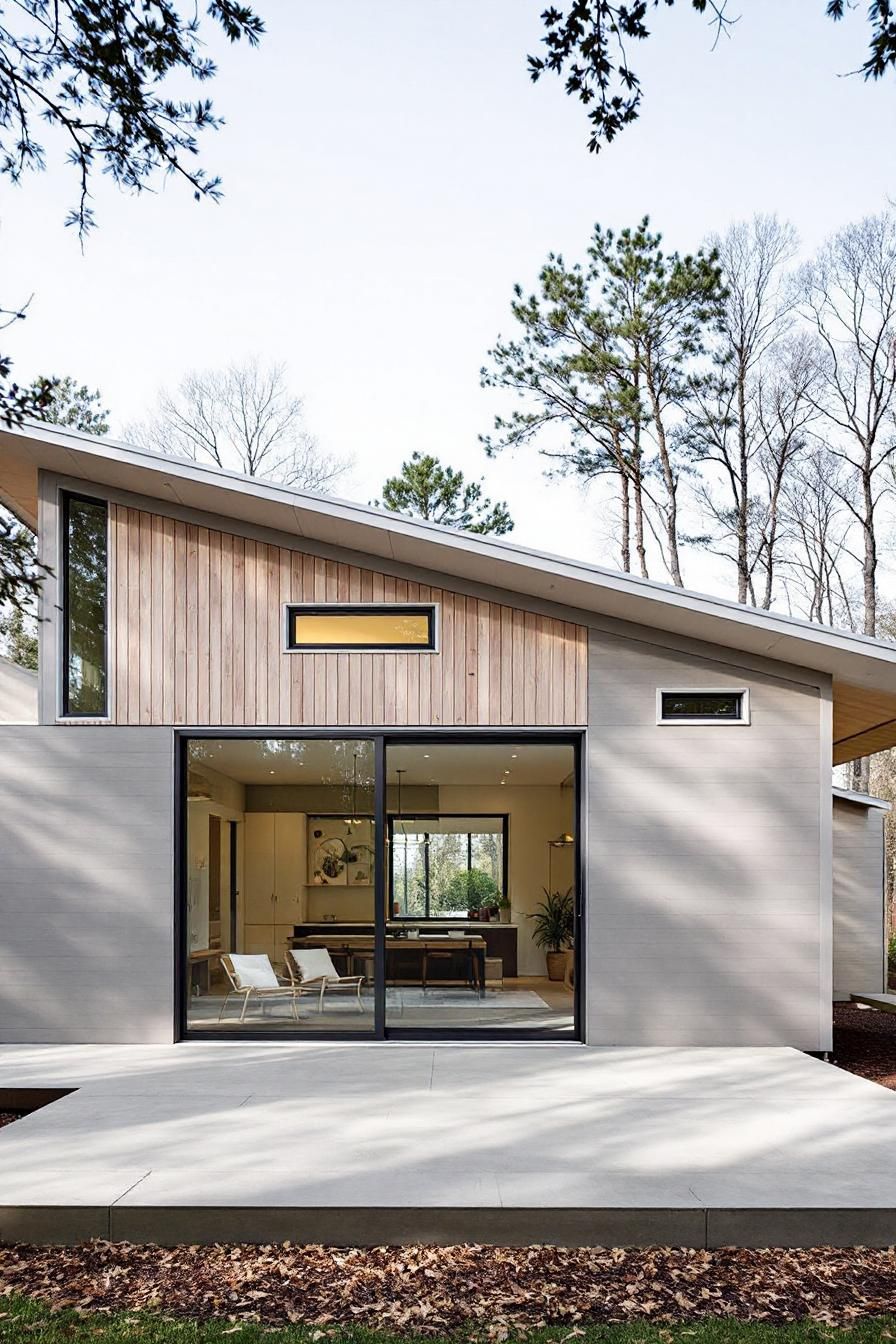 Modern house with skillion roof and large glass doors