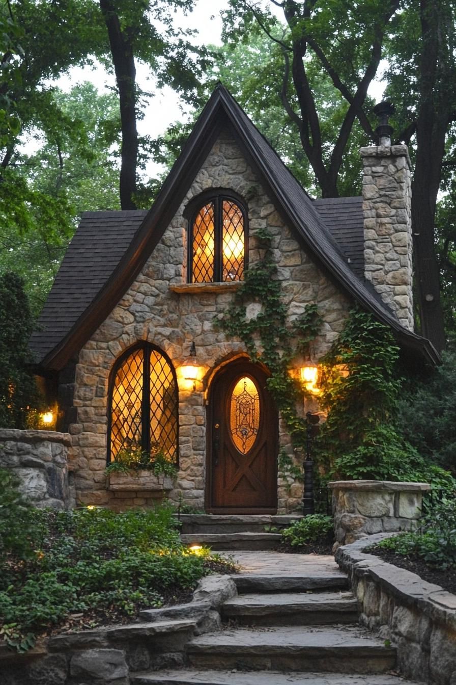 Whimsical Stone Cottage Illuminated by Twilight