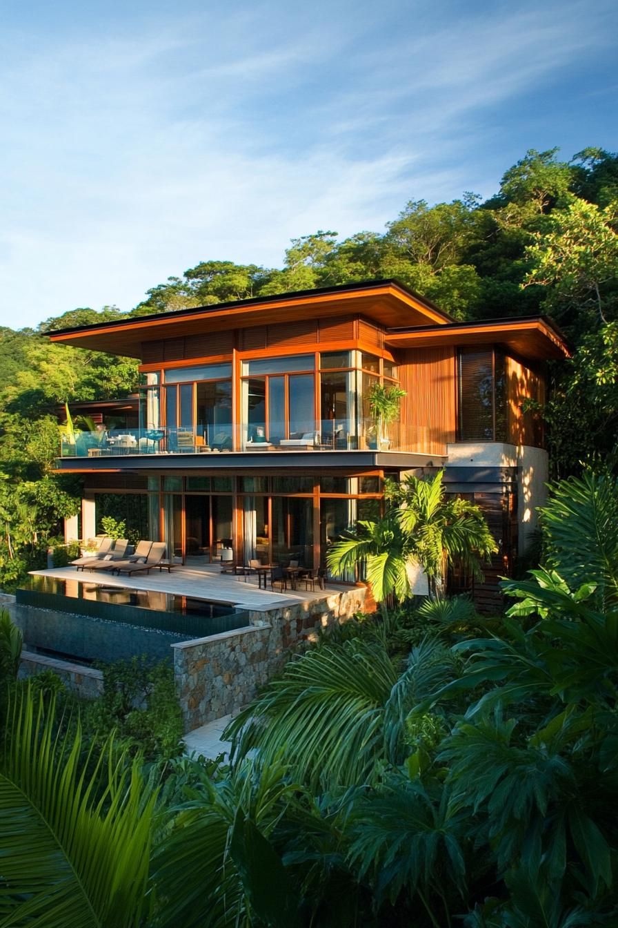 Modern villa surrounded by tropical vegetation