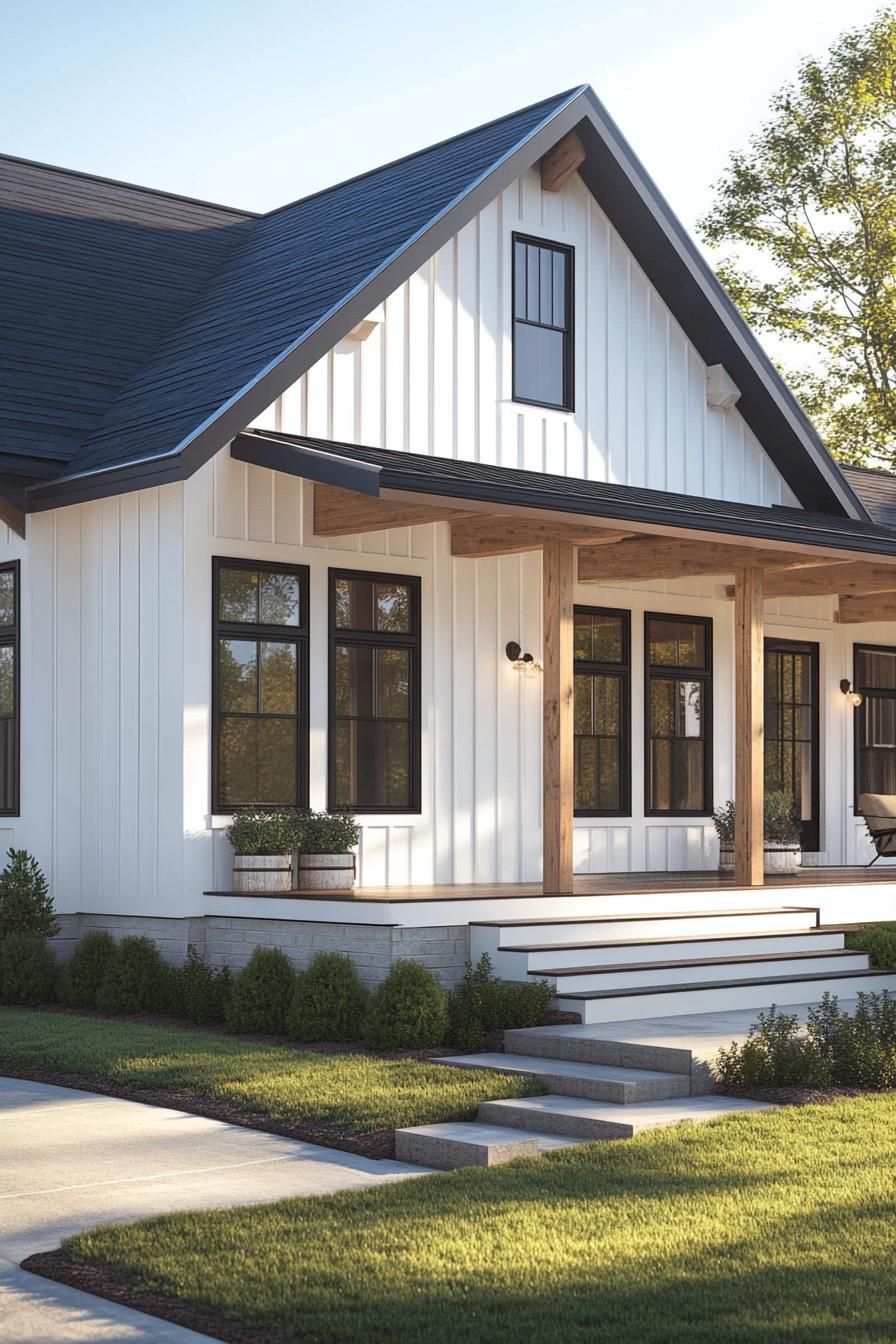 Charming one-story white house with a cozy porch