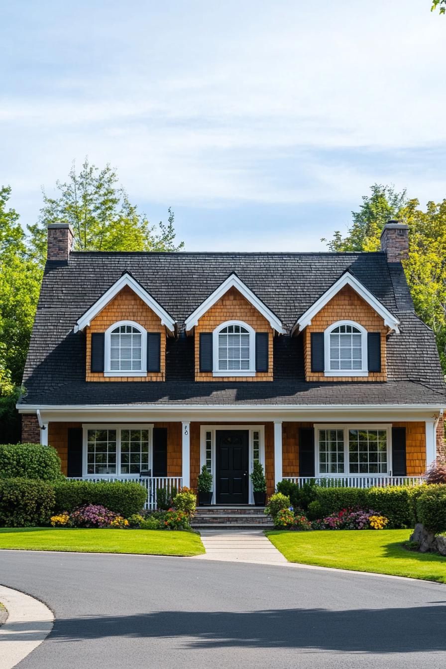 Charming house with gabled roof and lush garden