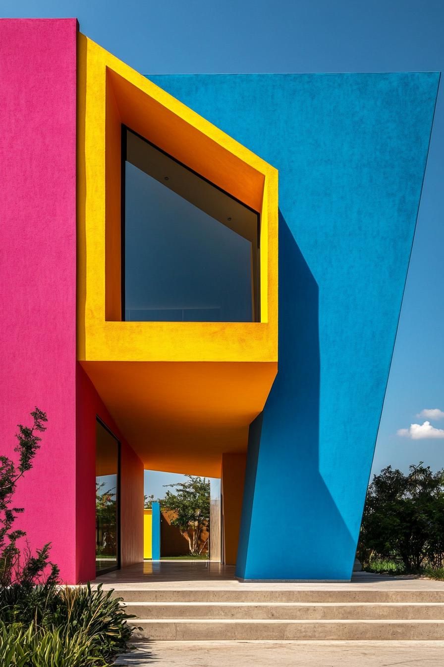 Brightly colored modern architectural entrance